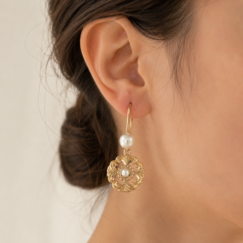 Vintage Pearl Filigree Drop Earrings