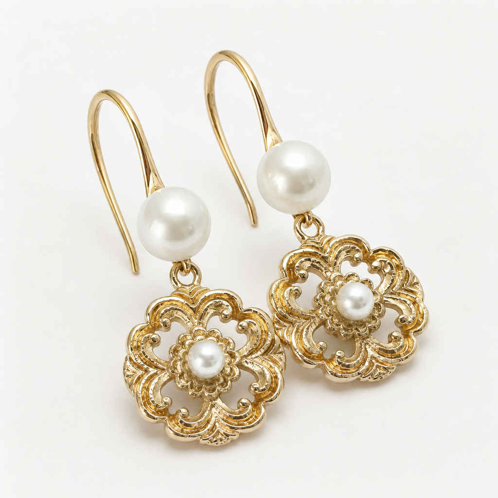 Vintage Pearl Filigree Drop Earrings