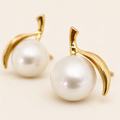 Golden Leaf Pearl Stud Earrings