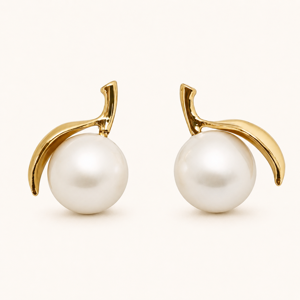 Golden Leaf Pearl Stud Earrings