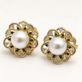 Emerald Bloom Pearl Stud Earrings
